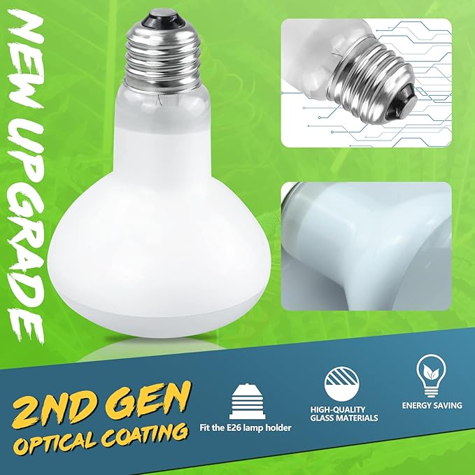 LUCKY HERP 4 Pack 100W Reptile Heat Lamp Bulb (2nd Gen), Amphibian Basking Light Bulb, Reptile Daylight Bulb for Turtle, Bearded Dragon, Lizard Heating Use