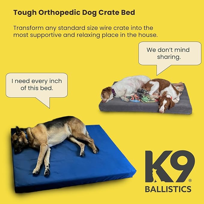 K9 Ballistics Tough Ripstop Orthopedic Dog Crate Bed - Durable Pad with Washable Cover, for Wire Crates, Tie-Downs Included, Size: Medium 35"x22", Sandstone