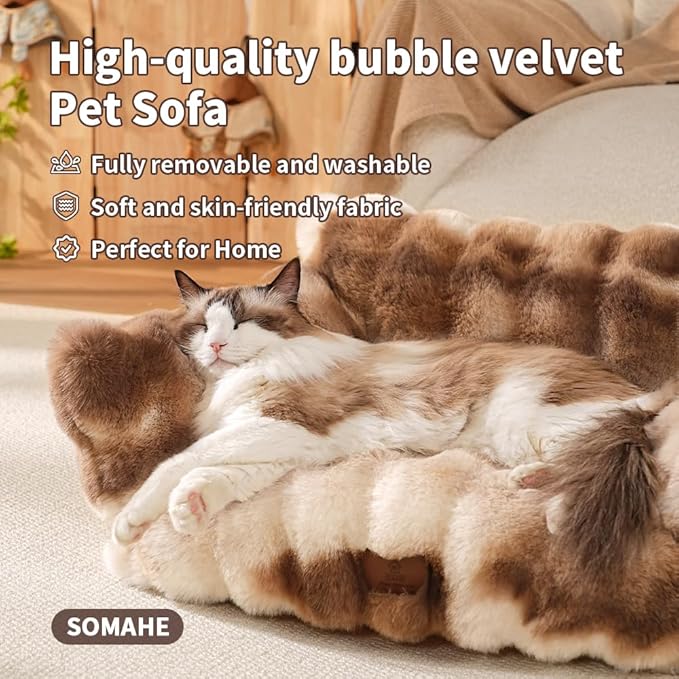 Cat Bed for Indoor Cats Dog Couch Cat Couch Bed Washable Dog Beds for Small Dogs & Cats with Removable Cover, Fluffy Pets Couch with Non-Slip Bottom 24"X18"X10"Coffee