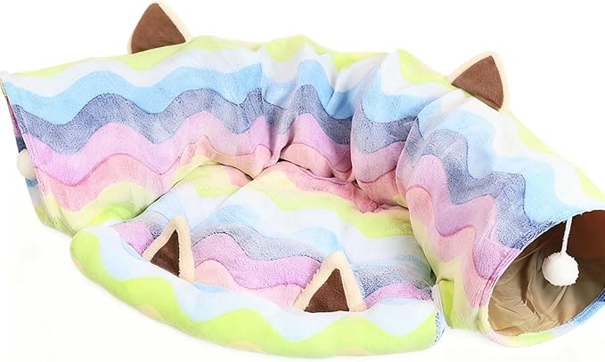 Large Cat Tunnel Bed for Indoor Cats, Peekaboo Cat Cave with Detachable & Washable Design, Scratch-Resistant Donut Bed for Multiple & Large Cats (Rainbow Colors)
