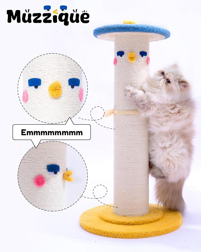 Cat Scratching Post, 31 in Tall Thicker Scratch Post w/Perch, Full Strectch for Indoor Cats, Adult/Kitten/Kitty Scratcher Sisal Rope, Large Play Toy Stand, Cute Adjustable Heights Furniture Protector