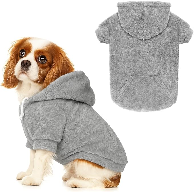 Dog Sweaters,Dog Hoodie,Warm Fuzzy Fleece Sweatshirt with Hood & Pocket,Leash Hole,Cozy Cold Weather Pet Clothes Pet Sweater for Small,Medium,and Large Dogs(Grey,M)