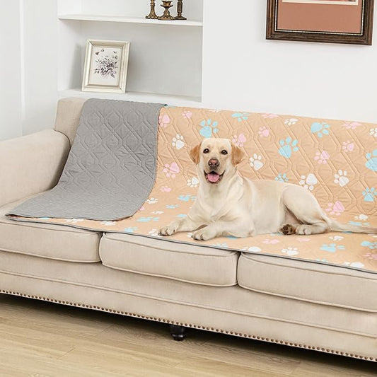 BOCTOPUG Dog Bed Cover for Pets Blankets Rug Pads for Couch Protection Waterproof Bed Covers Dog Blanket Furniture Protector Reusable Changing Pad (Yellow+Colorful Paw, 82"x82")