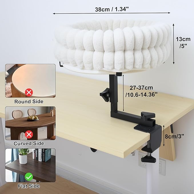 Cat Desk Bed, 360° Rotating and Adjustable Pet Bed, with Soft Mat, Stylish Indoor Cat Nest for Workstations and Game Tables, Brown