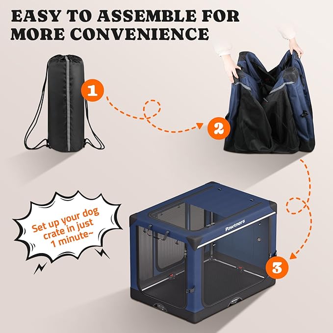 Collapsible Dog Crate: 38 Inch Foldable Soft Sided Dog Crate for Large Dogs, Portable Dog Travel Kennel with Soft Mat for Indoors & Outdoors, Blue
