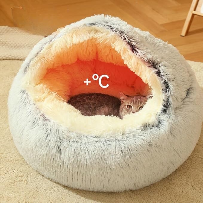 Plush Fluffy Dog and Cats Round Bed – Ultra-Soft Faux Fur Pet Shell Nest with Raised Bolster Edge, Self-Warming Calming Nest for Small to Large Pets (Coffee, X Large（31.5“/<75lbs)