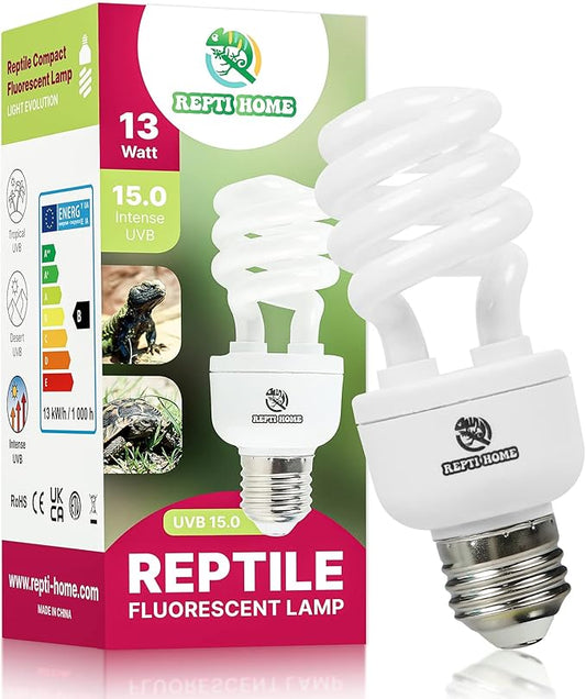 UVB Reptile Light 15.0, 13W Intense UVA UVB Bulb for Reptiles, Terrarium Compact Fluorescent Lamp, Reptile UVB Light Bulb for Desert Reptiles & Amphibians