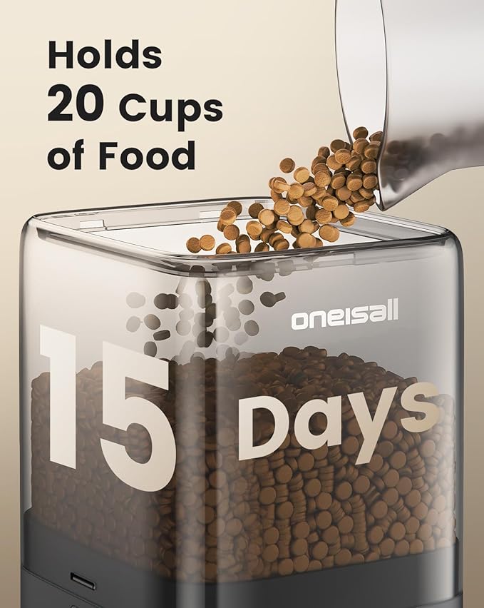 oneisall Automatic Cat Feeders 2 Cat, 20 Cups/5L Cats Auto Feeder, Automatic Cats Food Dispenser for Small Pets Indoor, Timed Pet Feeder for Dry Food