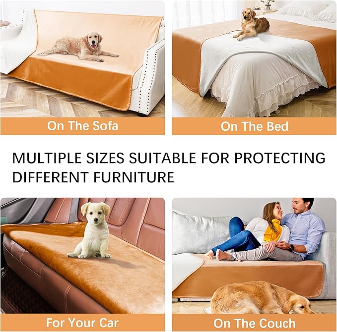Waterproof Blanket for Bed Protection, Washable Dog Blankets for Couch, Soft Reversible Pet Throw Furniture Protector Cover for Sofa-82"x108",Orange+Cream