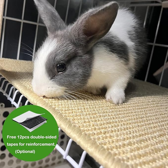 Rabbit Scratching Pad, 16 x 12 Inch Natural Sisal Bunny Scratch Mat Scratcher Mats Claws and Teeth Care for Biting Sleeping Nesting Small Animal Bedding Chew Toys Bed Play Toy (Beige, 2Pcs)