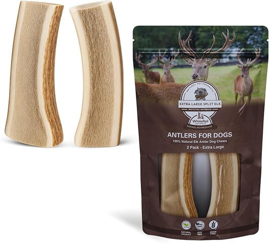 WhiteTail Naturals - (2 Pack- Extra Large - Split Elk Antlers for Large Dogs (XL) - Antler Dog Chews - Naturally Shed, Elk Horn Chew Bone for Aggressive Chewers
