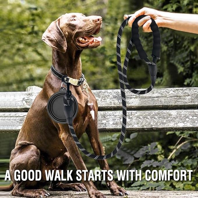 COOYOO 2 Pack Dog Leash 4 FT Heavy Duty - Comfortable Padded Handle - Reflective Dog Leash for Medium Large Dogs with Collapsible Pet Bowl