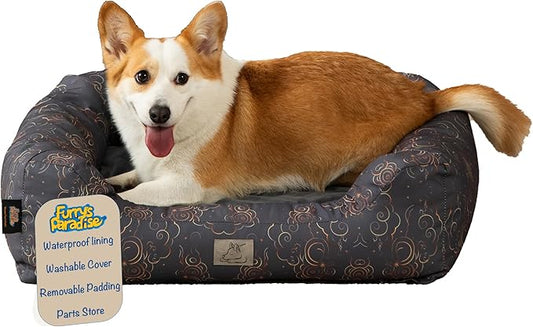 Furry's Paradise Foam Cuddler Pet Bed with Waterproof Liners, Reversible Cushion, Washable Cover, Recycled Fibers and Non-Slip Bottom. (in The Clouds, Orthopedic Small)