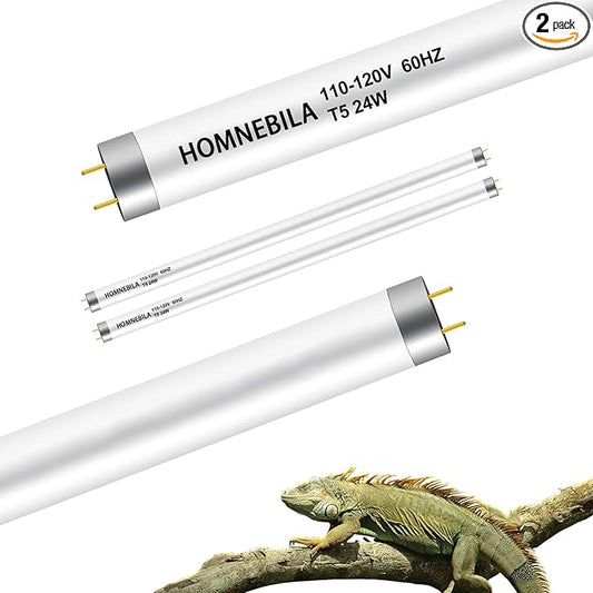T5 10.0 UVB Reptile Light Bulb 24W, UVA UVB Light Bulb for Reptiles, 2 Pack Reptile UVB Lamp Tube 22 Inch, for Bearded Dragon, Lizards, Chameleons
