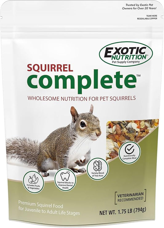 Exotic Nutrition Squirrel Complete (1.75 lb.) - Healthy Natural Food - Nutritional Diet for Pet & Captive Squirrels - Ground, Grey, Flying Squirrels, & Chipmunks