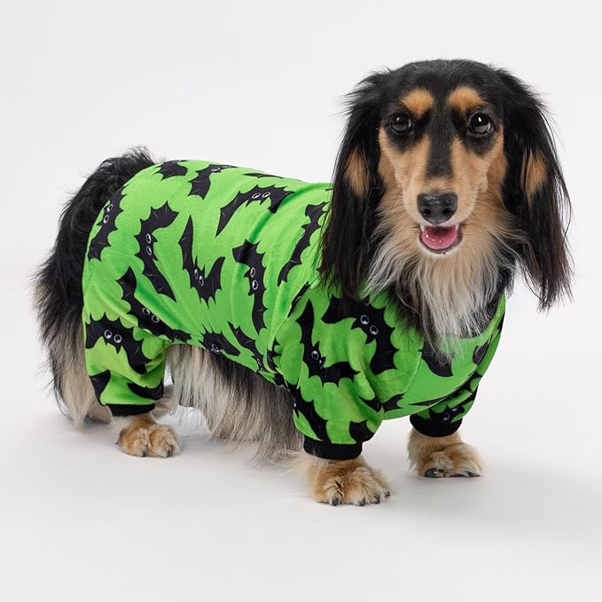 Fitwarm Halloween Bat Dog Pajamas, Funny Costumes for Small Dogs Boy Girl, Pet Outfit, Lime Green, Black, XL