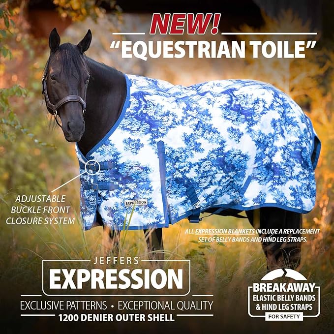 Jeffers Expression 1200 Denier Standard Neck Turnout Blanket for Horses, 87"- Water Proof, Breathable, 240 gram Polyfill, Medium Weight Warmth, Winter Protection for Stall, Barn – Equestrian Toile