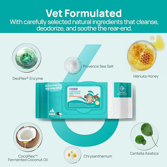 HICC PET Wipes for Dogs & Cats, Vet Recommended Cleaning Deodorizing & Soothing Allergy Infections Anal Gland Wipes, Hypoallergenic Hydrating & Nourish Fur Dog Grooming Wipes for Paw, Butt, Body
