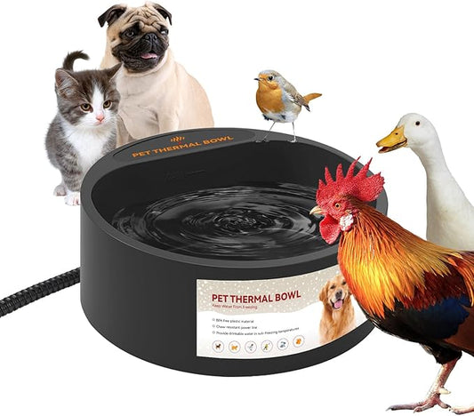 Dog Heated Water Bowl for Outdoor No Freeze Water Bowl with Chew Resistant Cord, 2.2L, Black