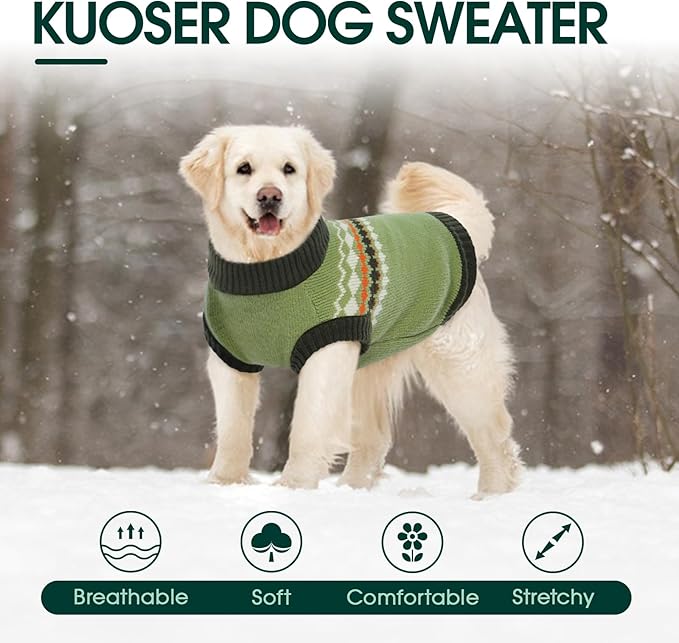 Kuoser Dog Sweater, Dog Sweaters for Small Dogs Male, Knitted Christmas Dogs Sweater, Fall Winter Puppy Apparel Pet Pullover Sweatshirt Outfits for Chihuahua, Bulldog, Dachshund, Pug, Yorkie, Green S