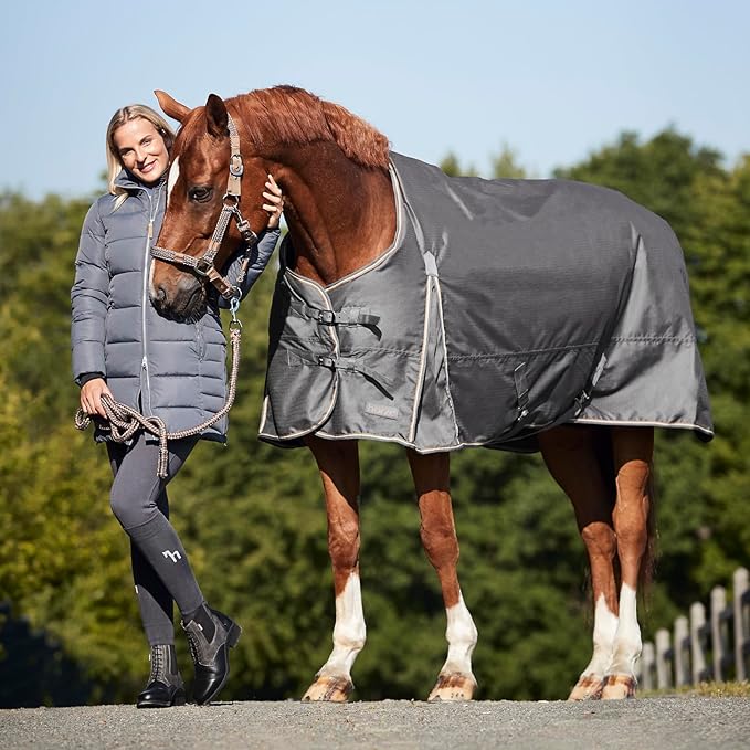 HORZE Glasgow Lightweight Waterproof Horse Turnout Blanket (100g Fill) - Blackened Pearl - 81 in