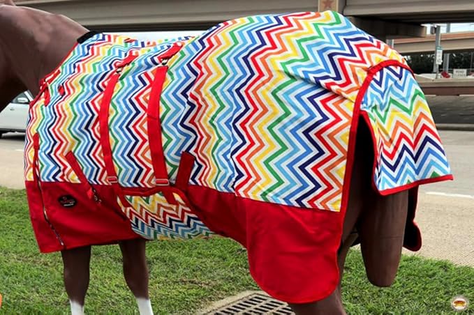 HILASON Rainbow Zigzag 80 in 1200D Winter Waterproof Poly Horse Turnout Blanket Belly Wrap