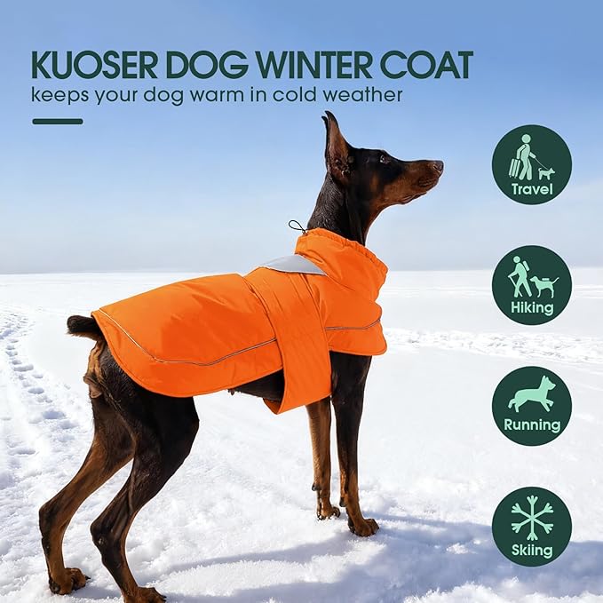 Kuoser Dog Coat, Dog Jackets for Small Dogs, Winter Reflective Puppy Puffer Jacket, Waterproof Dogs Snowsuit with Fleece Lining, Turtleneck Pet Vest Apparel for Cold Weather