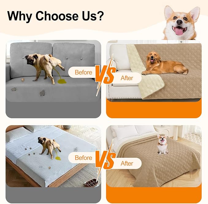 Smiry Waterproof Dog Blanket, 68x82 Inch Soft Pet Bed Cover Reversible, Washable Sofa Couch Furniture Protector for Small Medium Large Dog Puppy Cat, Geometric, Camel/Beige