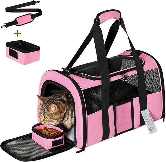 Cat Carrier Dog Carrier Cat Bag Carrier Cat Travel Carrier Travel Carriers Dog Soft-Sided Carrier-Bag Small Pet Carriers for Cats Under 15 lbs, Pink