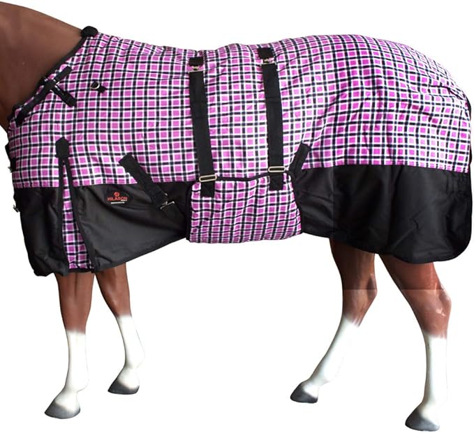 HILASON Pink Black Plaid 72 in 1200D Winter Waterproof Poly Horse Turnout Blanket Belly Wrap