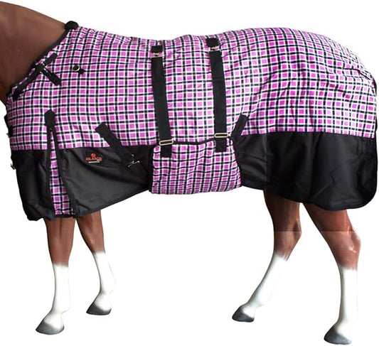 HILASON Pink Black Plaid 72 in 1200D Winter Waterproof Poly Horse Turnout Blanket Belly Wrap