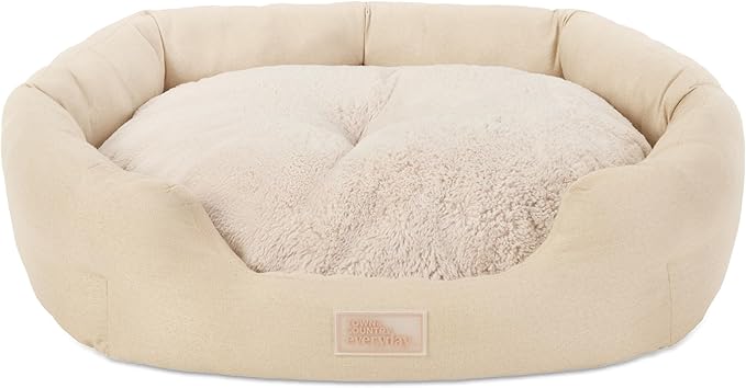 TOWN & COUNTRY EVERYDAY CuddleTown Faux Linen Comfy Cozy Cuddler Pet Bed, Supportive & Calming, Non-Slip Bottom, Machine Washable Cover, Beige, XS 20"x14"x6"