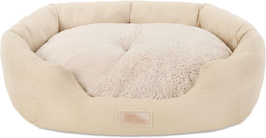 TOWN & COUNTRY EVERYDAY CuddleTown Faux Linen Comfy Cozy Cuddler Pet Bed, Supportive & Calming Egg Crate Foam, Non-Slip Bottom, Machine Washable Cover, Beige, Medium 28"x26"x8"