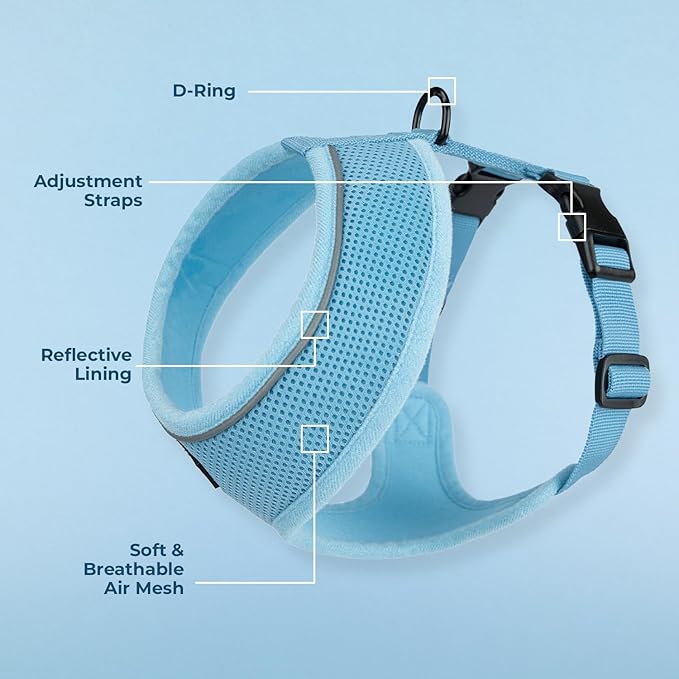 Best Pet Supplies Voyager Mesh Dog Breathable Harness Reflective Stitching, All Weather Adjustable for Walking Training, or Running - Heavy Duty & Durable, 220 Style (Blue), L