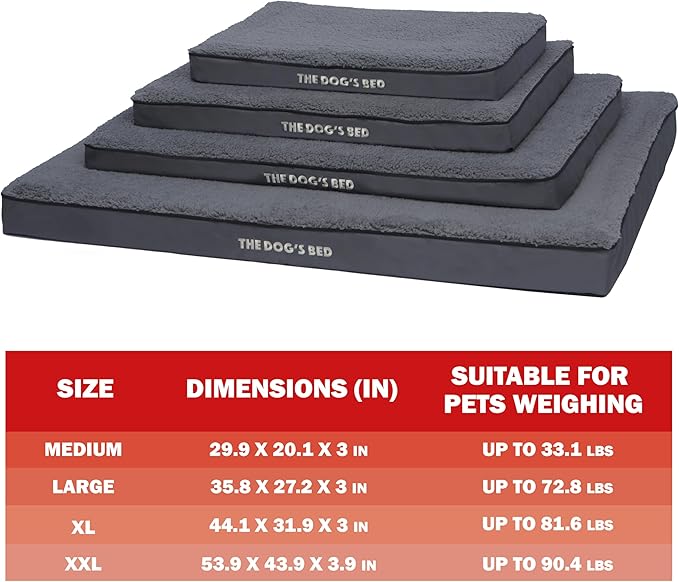 The Dog’s Bed Orthopedic Dog Bed, Medium Grey Plush, Waterproof, Supportive Dog Bed with Washable Replaceable Covers
