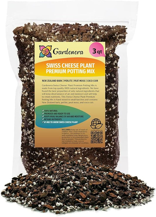 Gardenera Premium Swiss Cheese Plant Potting Mix - Monstera Deliciosa Blend for Optimal Nutrients and Drainage for Healthy Growth - 3 Quart