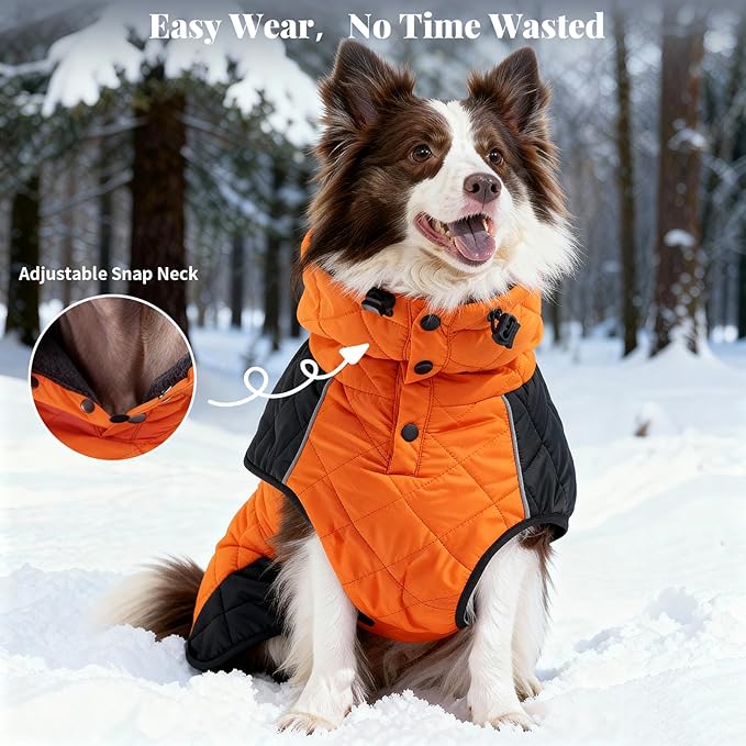 Dog Coat Dogs Winter Coat- Fleece Lined,Water-Resistant,Convertible Collar,Back Reflective Strip&Easy to Wear for Outdoor Walking Dog-Jacket(Orange, X-Small)