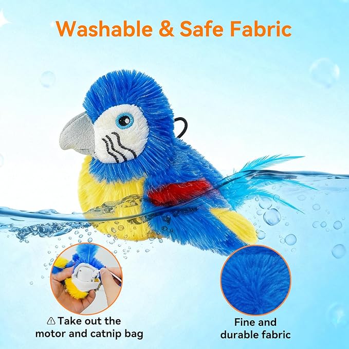 Cat Toys Flapping Bird(Cannot Fly), Electric Simulated Chirping Bird Interactive Kitten Toy with Flappy Wings, Rechargeable Touch Activated Toy with Catnip and Feather for Indoor Cats- Bule