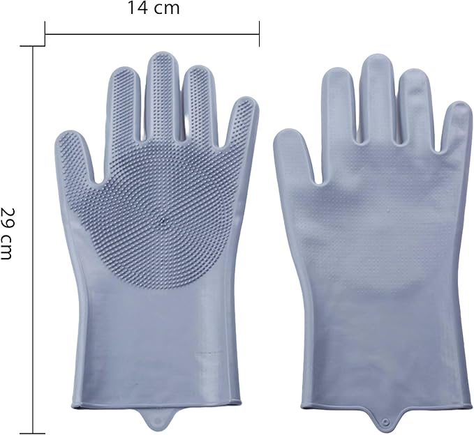 Pet Grooming Gloves，Heat-Resistant Silicone Gloves with High-Density Teeth for Enhanced Massaging and Bathing of Dogs and Cats (Gray, 1 Pair)