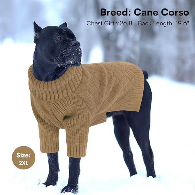SUNFURA XS Dog Sweater, Small Dog Sweater Doggie Knitted Knitwear for Winter, Cat Pullover Christmas Sweatshirt for Yorkie Chihuahua, Warm Thick Turtleneck Clothes for Puppy, Camel X-Small