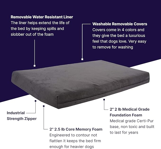 Back Support Systems Orthopedic Dog Bed - Gel Memory Foam Pet Bed, Luxury Washable Dog Bed for Sleeping and Support (XX-Large, Gray)