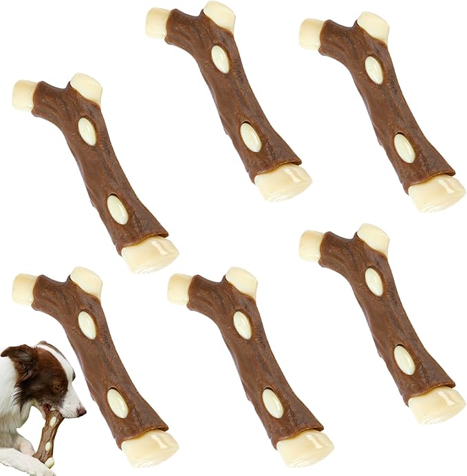 Dog Bones Chew Toys for Aggressive Chewers, 6 Pack Real Beef Flavor,Indestructible Dog Teething Chew Toys for Large/Medium/Small Puppies Breed,Tough Pet Toy with Durable Nylon