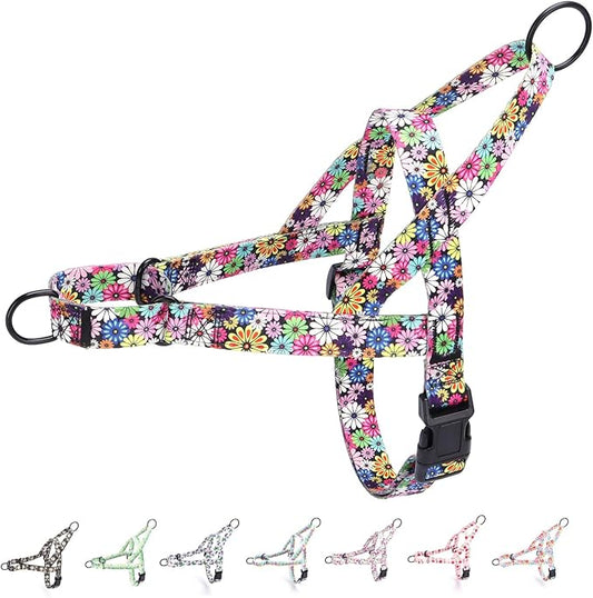 No Pull Dog Harness for Small, Medium, and Large Pets - Floral Pattern Nylon Safety Training Dog Harness (L, Fireworks)