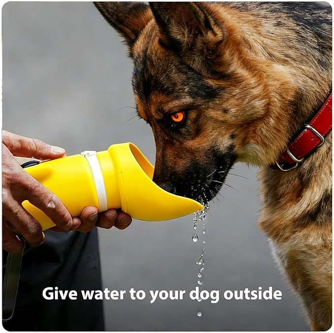 Portable Dog Water Bottle, 2-in-1 Leak Proof & Collapsible Silicone Pet Dispenser with Built-in Bowl, Food Grade Travel Cup for Walking, Hiking (19oz/550ml, Yellow)