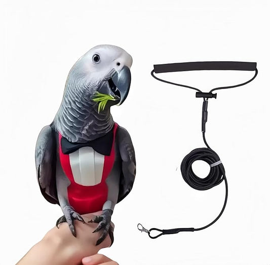 Bird Diapers Bird Harness Tuxedo Flight Suits with 80in Flying Leash Parrot Nappy with Waterproof Inner Layer Urine Wet Suite for Cockatiel Conure Parakeet Macaw Budgie-Red,M