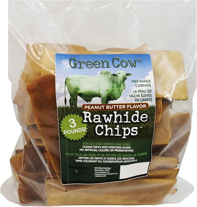Chips Peanut Butter 3-Pound Bag - Premium Large Dog Rawhide Chews - Ideal for Agressive Chewers Dog Rawhide Treats - Durable Rawhide Bones for Large Dogs