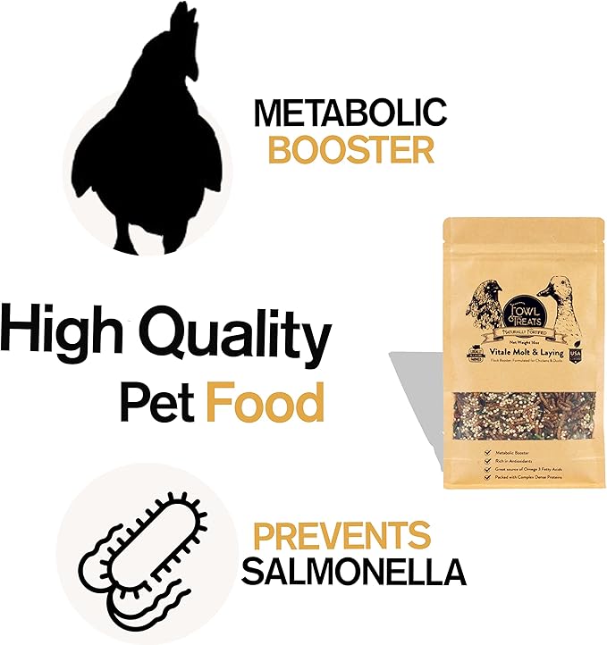 Naturally Fortified Flock Booster - Concentrated Protein and Flora Supplements Suitable for Hens and Ducks, Hand Mixed USA Grown Ingredients – Vitale Molt & Laying – 16oz