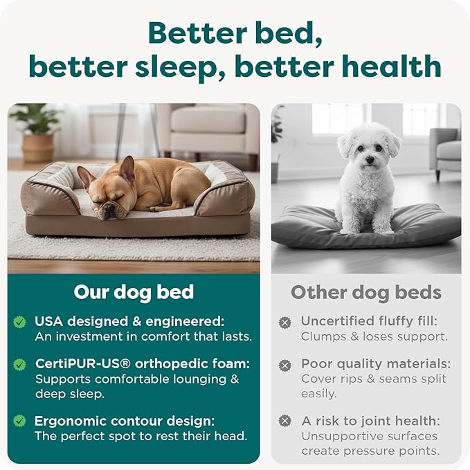 Furhaven Orthopedic Dog Bed for Medium/Small Dogs w/ Removable Bolsters & Washable Cover, For Dogs Up to 35 lbs - Plush & Velvet Waves Perfect Comfort Sofa - Brownstone, Medium