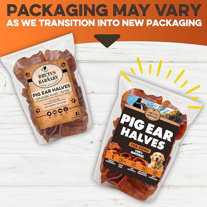 BRUTUS & BARNABY Pig Ear Halves for Dogs, 40 Ct. – All-Natural Single Ingredient Dog Chews, Slow Cooked & Fully Digestible Rawhide Alternative