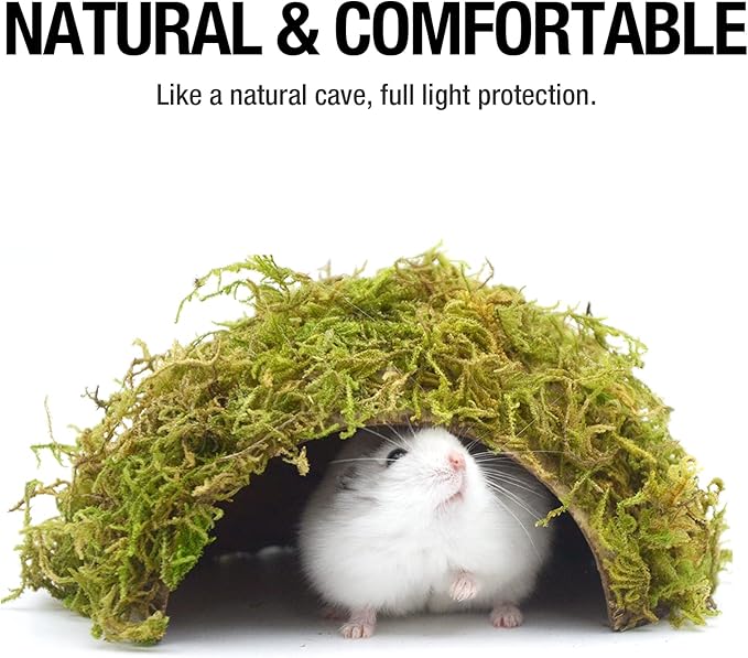 Hamster Hideaway/Hideout,Mossy Cave Hide,Hamster House/Hides,Hamster Cage Accessories for Gguinea Pig/Hedgehogs/Gliders/Rats/Mice and Other Small Animals(Set)